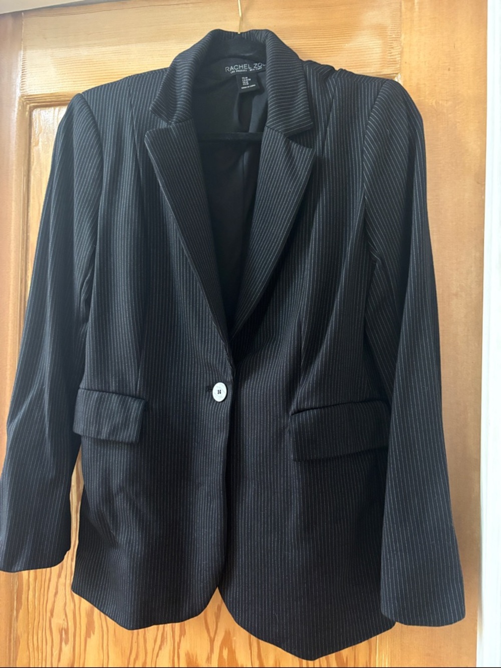 Rachel Zoe Black Pinstripe Single-Button Blazer